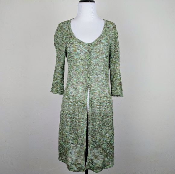 Nic Zoe Cardigan Sweater Long Green Knit Duster Spring Summer Boho Cottagecore - Picture 1 of 7